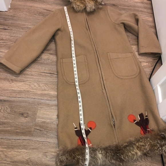 𝅺Vtg Inuvik Virgin Wool & Fur Trim Beige Full Length Parka Sz 12 / M - Picture 15 of 15